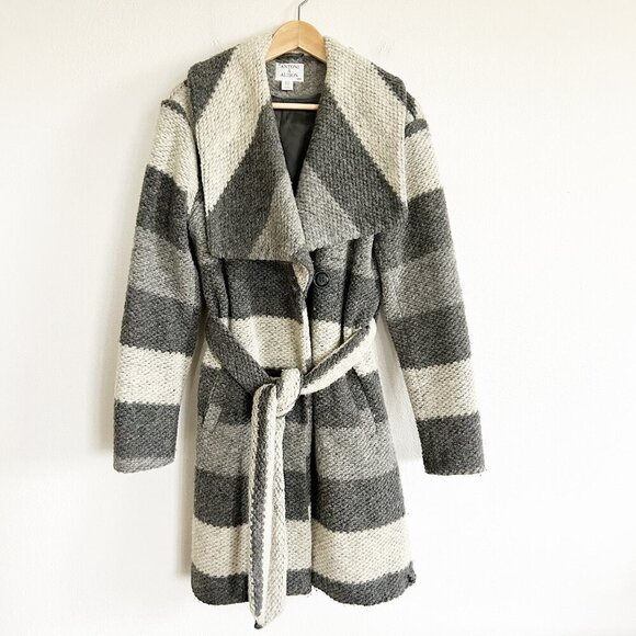 Antoni & Alison Coat Wool Stripe Belted Chunky Knit Oversize Lapel